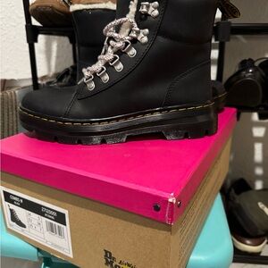 Dr. Martens Black Winter Boots with White Accents